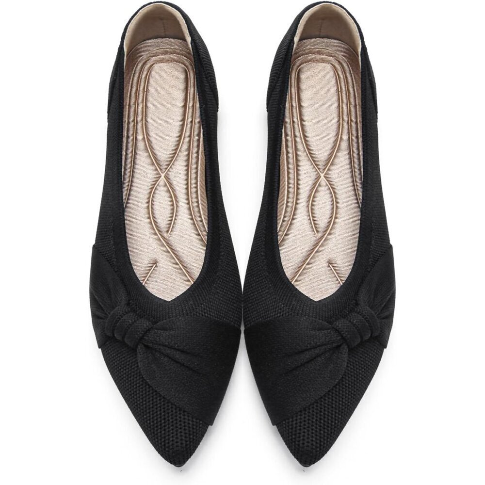Women Black Pointed Toe Ballet Comfortable Dressy Knit Lightweight Casual Flats